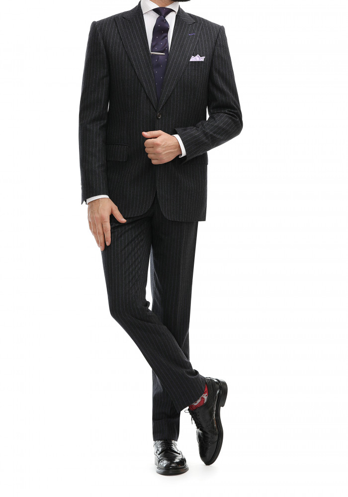 Christian Grey Men suit Business Pinstripes Dark grey Wool Loro Piana
